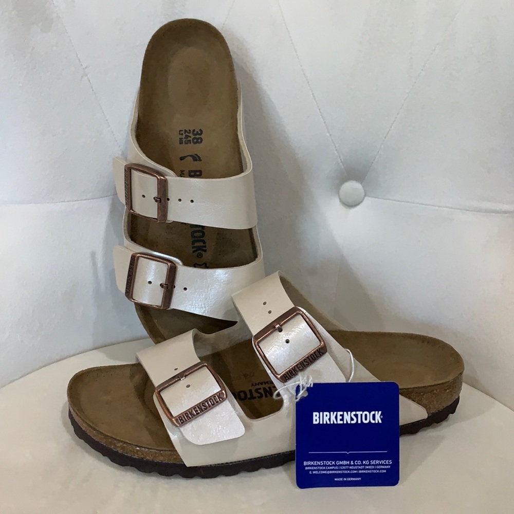 Birkenstock Arizona Ivory Metallic 38 NWT